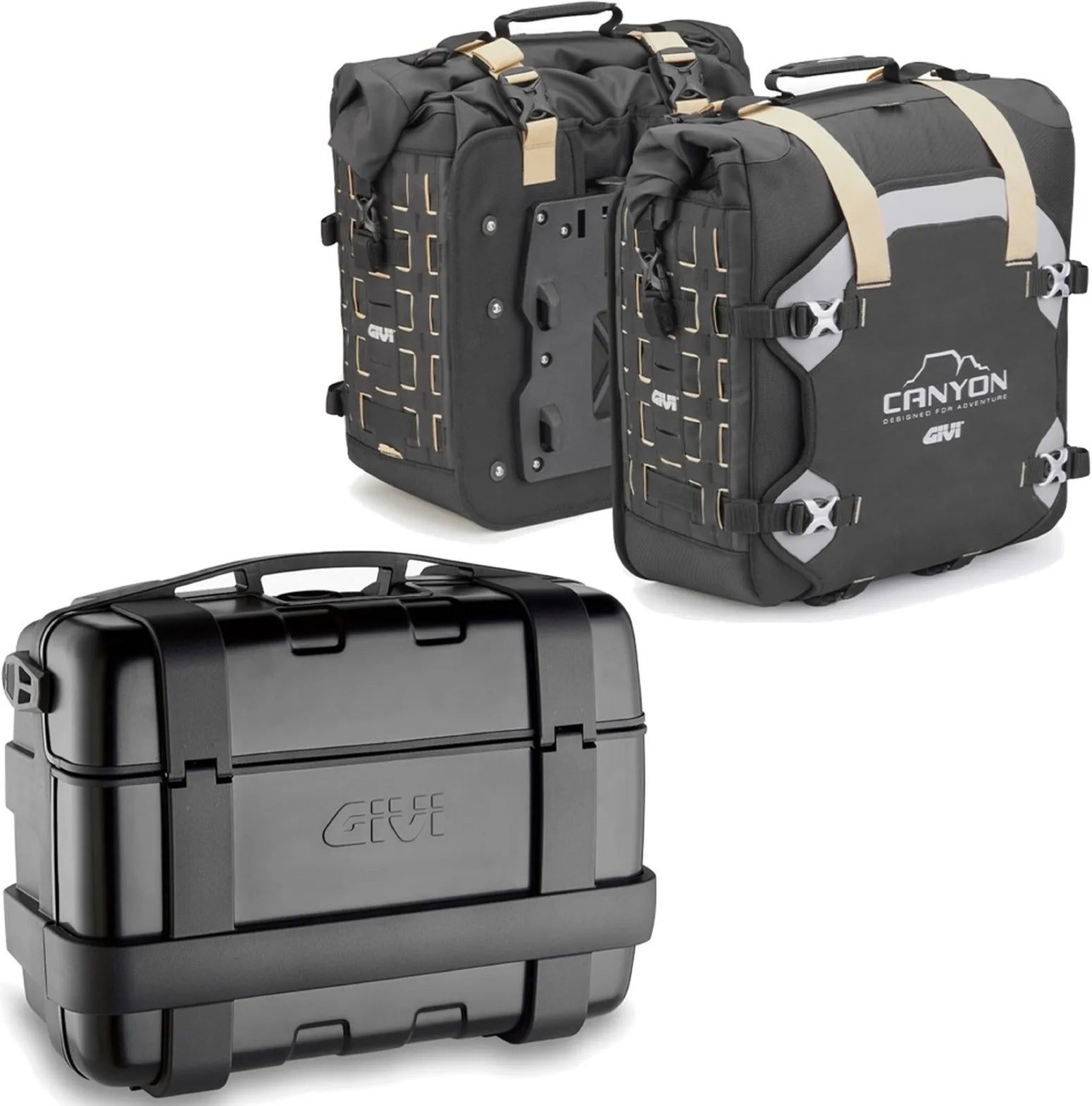 Trekker Canyon Black Top Case + Side Bags - 103 Lt Trekker Canyon Technopolymer - Givi Compatible With Yamaha Mt-07 (2021-2024)