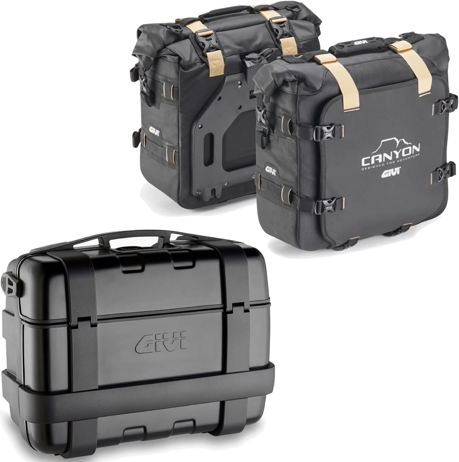 Trekker Canyon Black Top Case + Side Bags - 83 Lt Trekker Canyon Technopolymer - Givi Compatible With Yamaha Mt-07 (2021-2024)