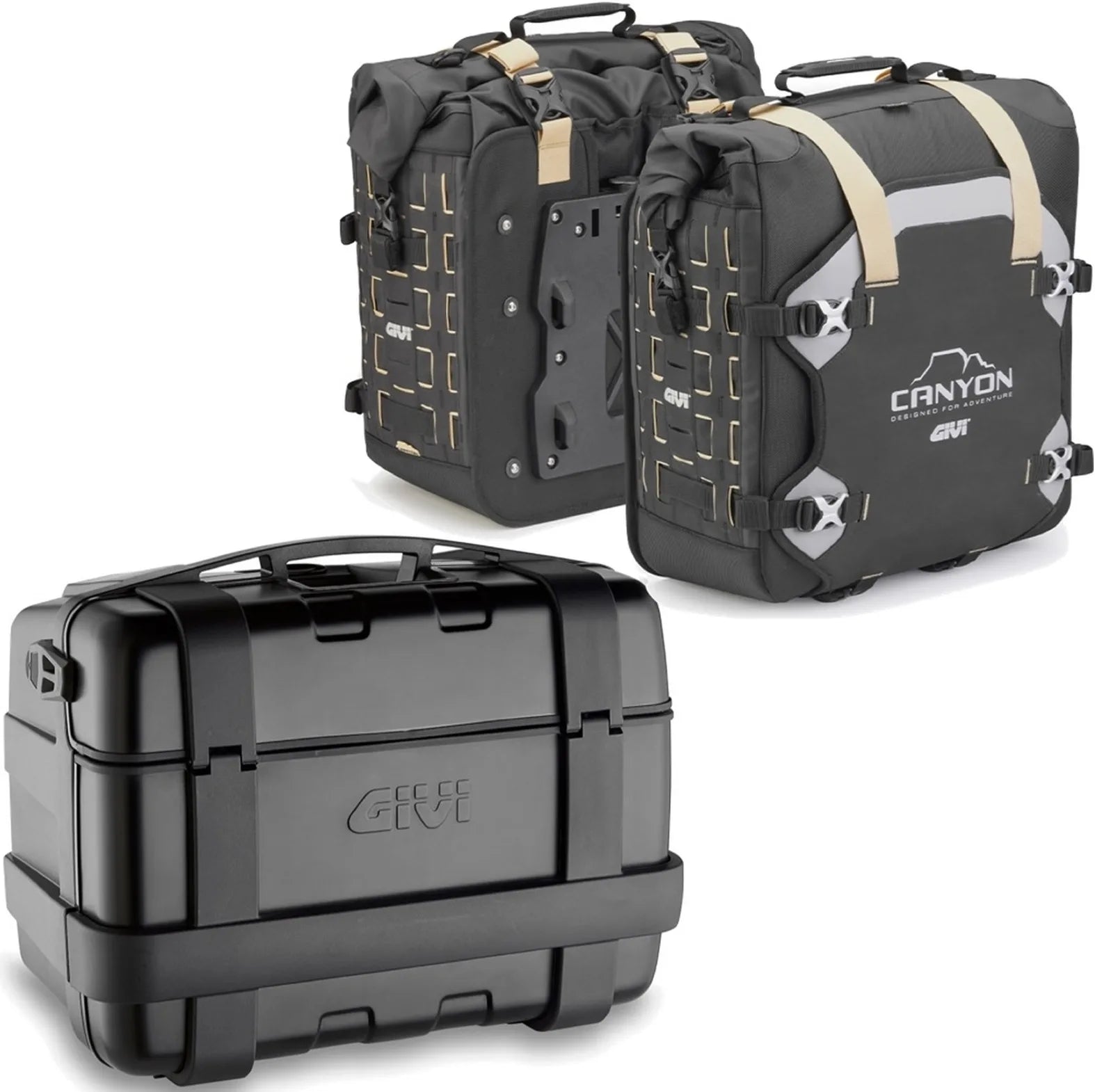 Trekker Canyon Black Top Case + Side Bags - 116 Lt Trekker Canyon Technopolymer - Givi Compatible With Yamaha Fz-6 - Fazer (2004-2006)