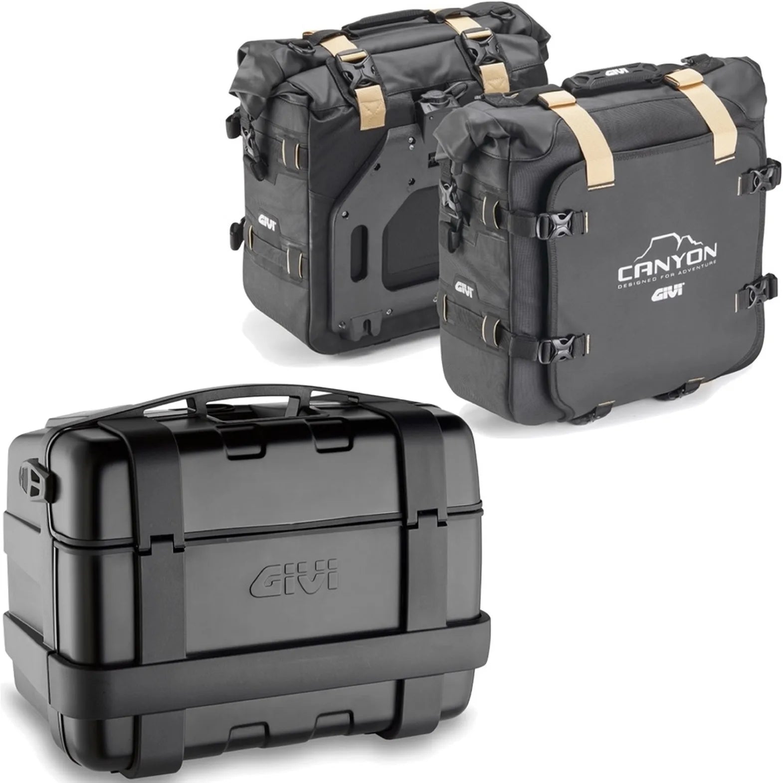 Trekker Canyon Black Top Case + Side Bags - 96 Lt Trekker Canyon Technopolymer - Givi Compatible With Yamaha Fz-6 - Fazer (2004-2006)