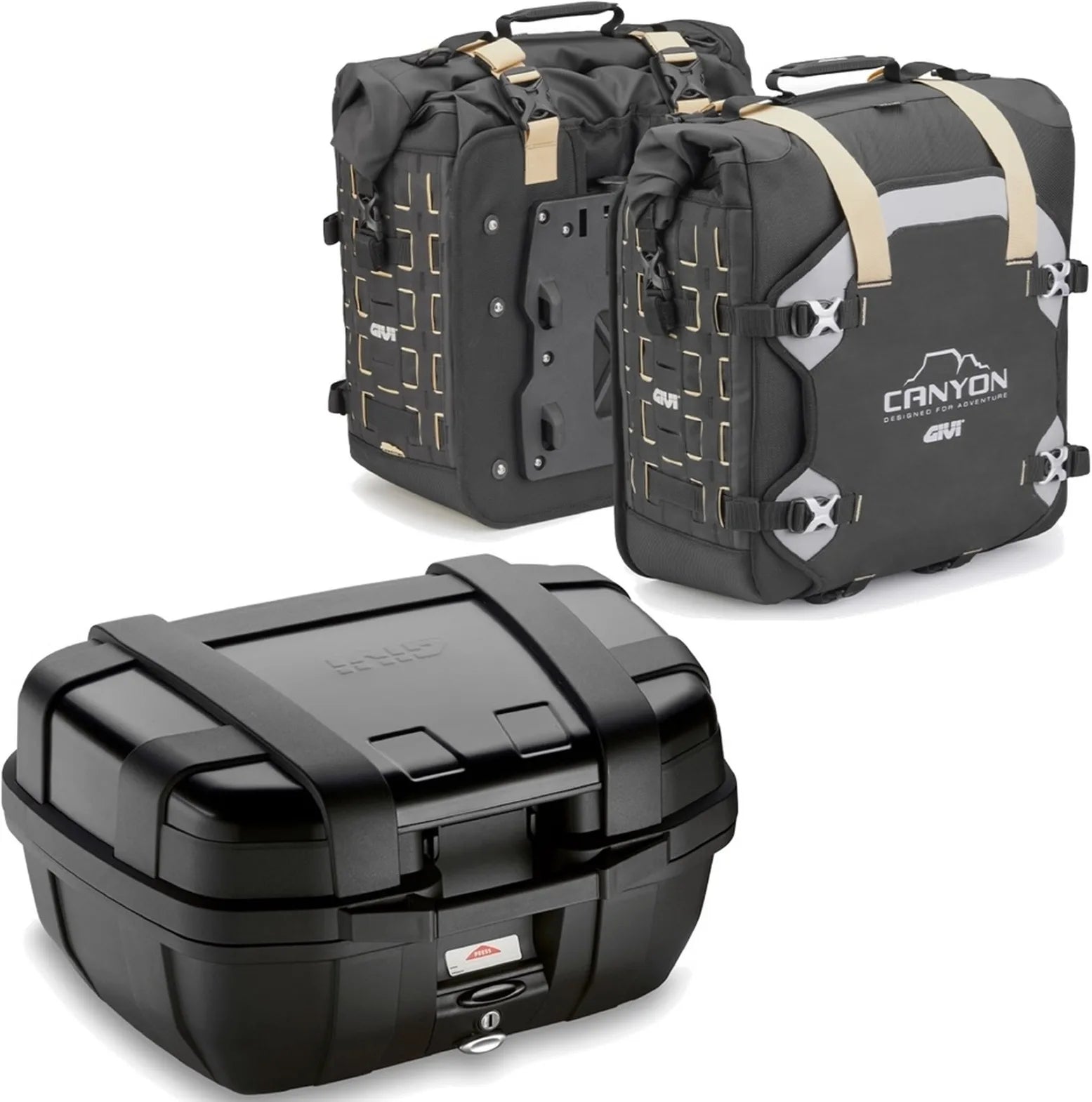 Trekker Canyon Black Top Case + Side Bags - 122 Lt Trekker Canyon Technopolymer - Givi Compatible With Yamaha Mt-07 (2018-2020)