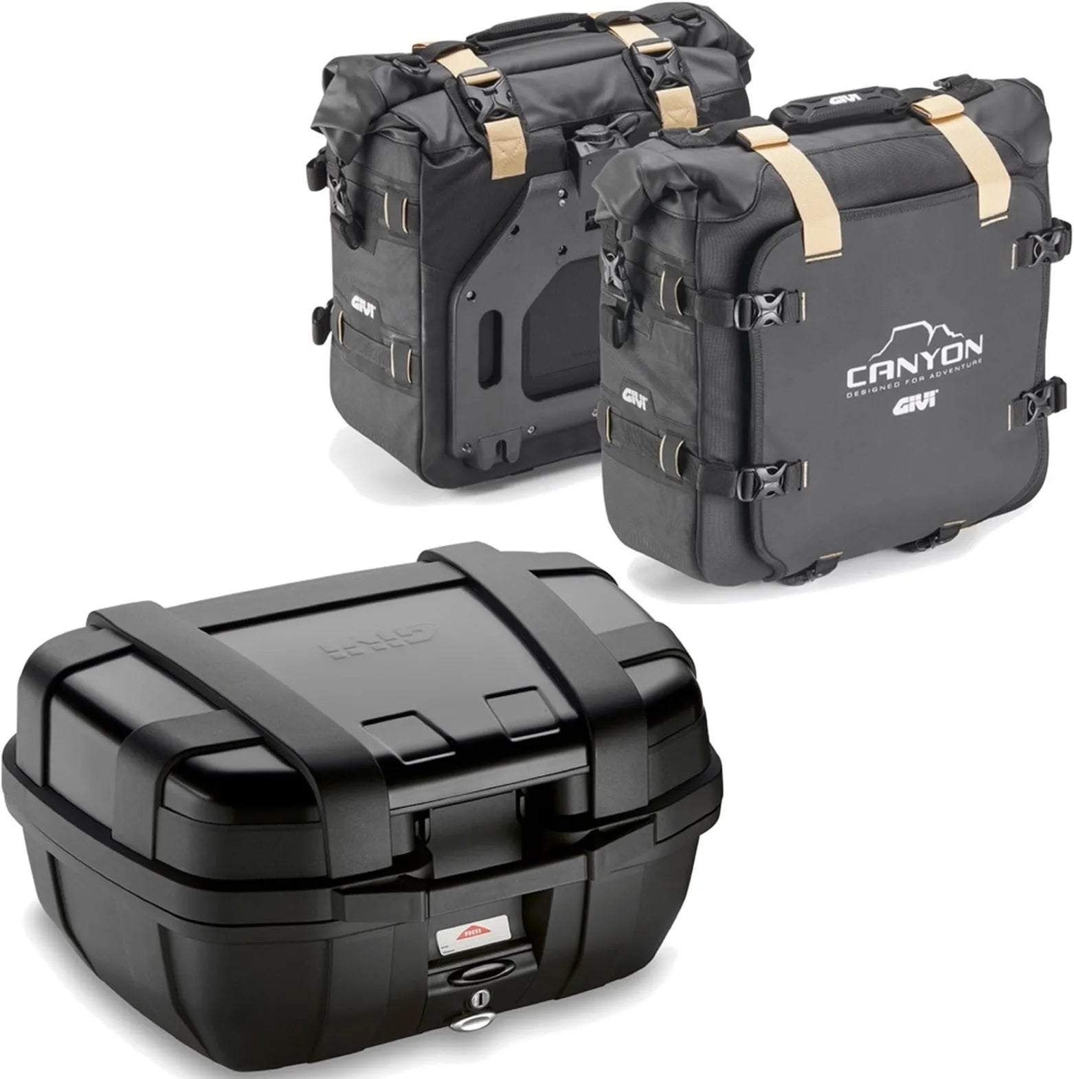 Trekker Canyon Black Top Case + Side Bags - 102 Lt Trekker Canyon Technopolymer - Givi Compatible With Yamaha Mt-07 (2021-2024)