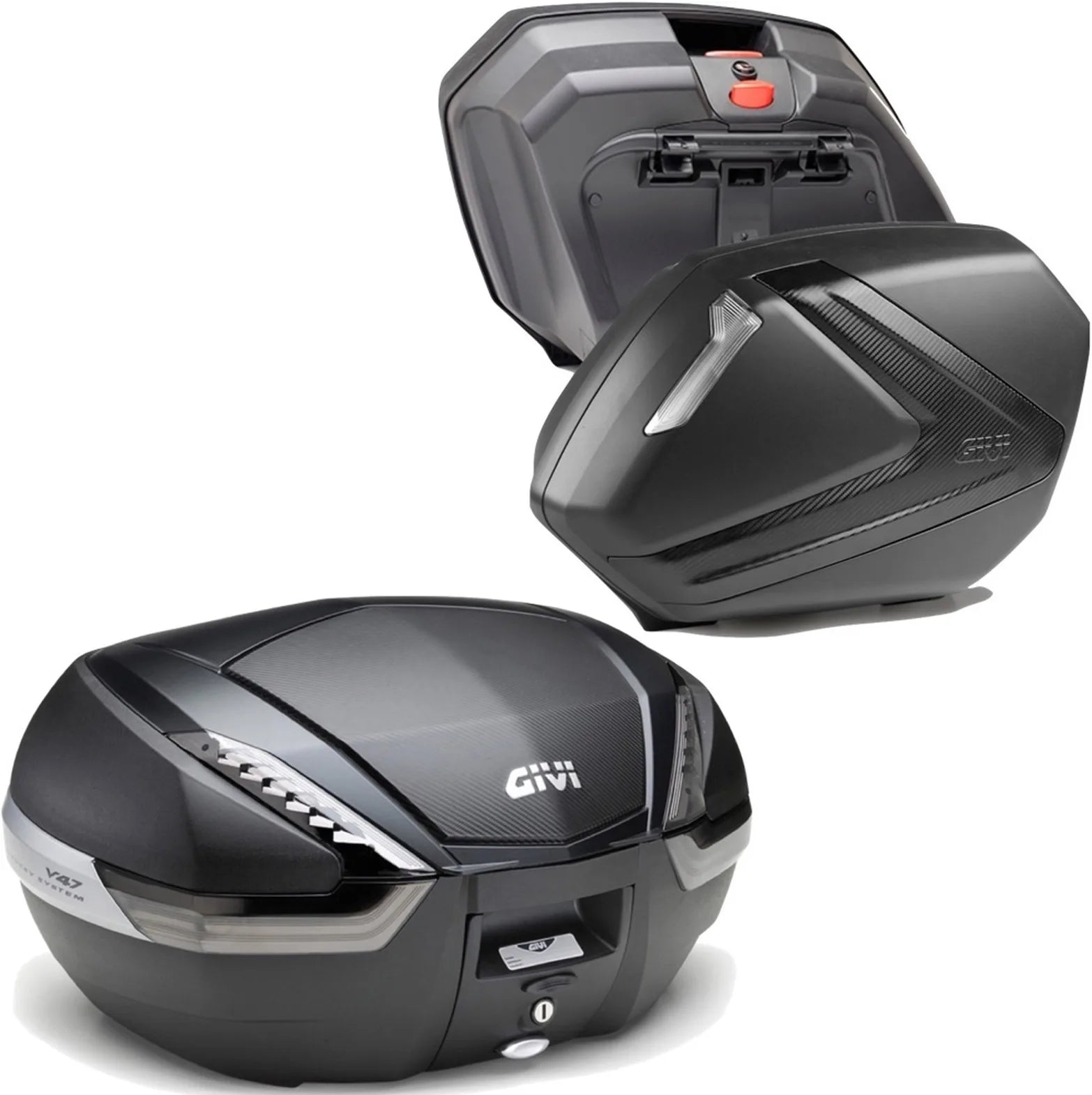 Carbon Look Tech Top Case + Side Cases - 121 Lt Technopolymer - Givi Compatible With Moto Guzzi V 100 Mandello 1000 (2022-2024)